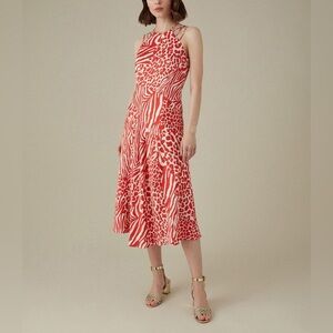 Karen Millen Red and White Animal Print Midi Dress